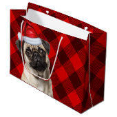 Christmas Red Buffalo Plaid Pug Dog Lover Groot Cadeauzakje (Voorkant Gekanteld)