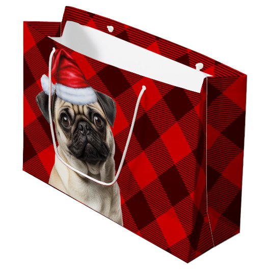 Christmas Red Buffalo Plaid Pug Dog Lover Groot Cadeauzakje (Voorkant Gekanteld)