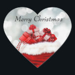 Christmas Red Cadeau Hart Sticker<br><div class="desc">Stijlvolle rode cadeaus in de rode tas op glanzende bokeh achtergrond. U kunt eenvoudig personaliseren met uw tekstkeuze.</div>