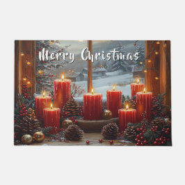Christmas Red Candles Pine Cones Winter View  Deurmat
