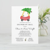 Christmas Red Car Baby shower per post Kaart (Staand voorkant)
