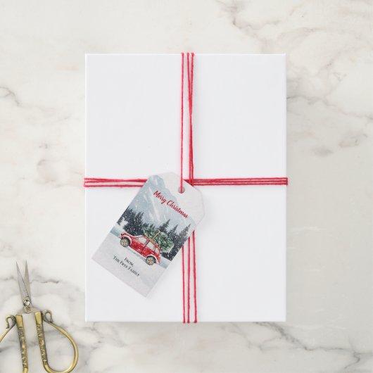Christmas Red Car Tree Holiday Cadeaulabel (Met Touw)