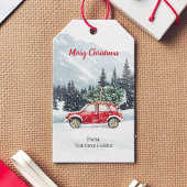 Christmas Red Car Tree Holiday Cadeaulabel