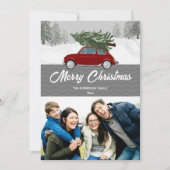 Christmas Red Car Truck Gray Chevron Feestdagenkaart (Voorkant)