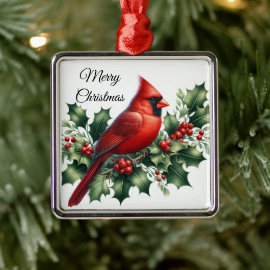 Christmas Red Cardinal and Holly Metalen Ornament (Boom)