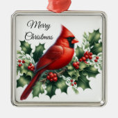 Christmas Red Cardinal and Holly Metalen Ornament (Voorkant)
