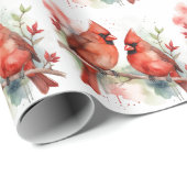 Christmas Red Cardinal Birds Holiday Art Cadeaupapier (Rol Hoek)