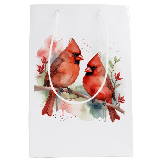 Christmas Red Cardinal Birds Holiday Art Medium Cadeauzakje (Voorkant)