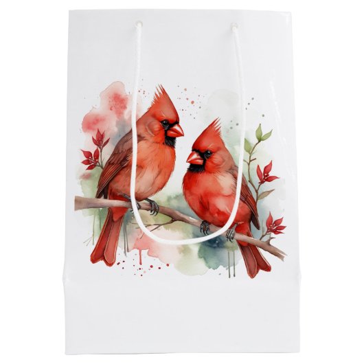 Christmas Red Cardinal Birds Holiday Art Medium Cadeauzakje (Achterkant)