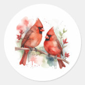 Christmas Red Cardinal Birds Holiday Art Ronde Sticker (Voorkant)