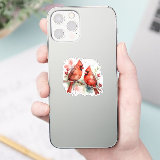 Christmas Red Cardinal Birds Holiday Art Sticker (Telefoon)