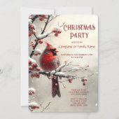 Christmas Red Cardinal Holiday Party Invitation Kaart (Voorkant)