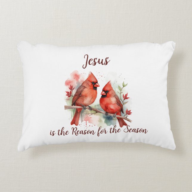 Christmas Red Cardinal Jesus Reason for Season Accent Kussen (Voorkant)