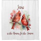 Christmas Red Cardinal Jesus Reason for Season Douchegordijn (Voorkant)