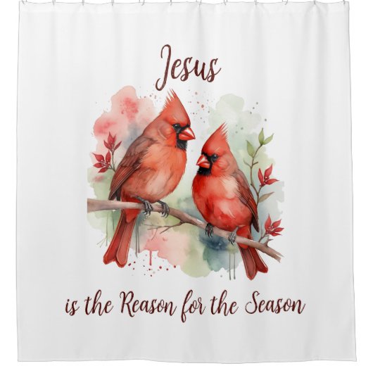 Christmas Red Cardinal Jesus Reason for Season Douchegordijn (Voorkant)