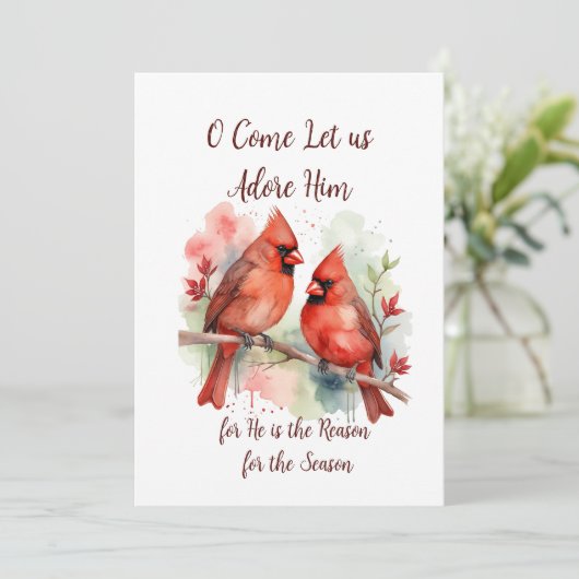 Christmas Red Cardinal Jesus Reason for Season  Feestdagenkaart (Staand voorkant)