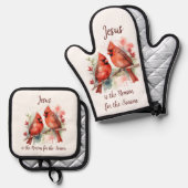 Christmas Red Cardinal Jesus Reason for Season Ovenwant & Pannenlap Set (Voorkant / Achterkant)