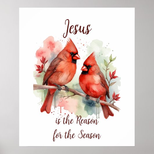 Christmas Red Cardinal Jesus Reason for Season Poster (Voorkant)