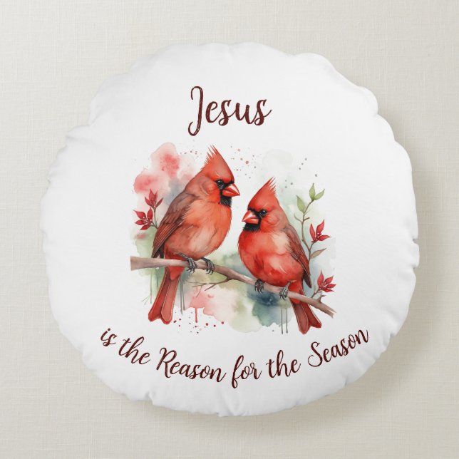 Christmas Red Cardinal Jesus Reason for Season Rond Kussen (Voorkant)