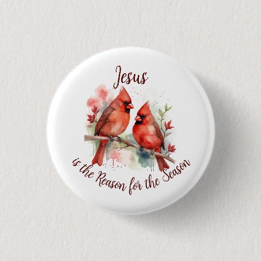 Christmas Red Cardinal Jesus Reason for Season Ronde Button 3,2 Cm (Voorkant)