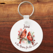 Christmas Red Cardinal Jesus Reason for Season Sleutelhanger (Achterkant)