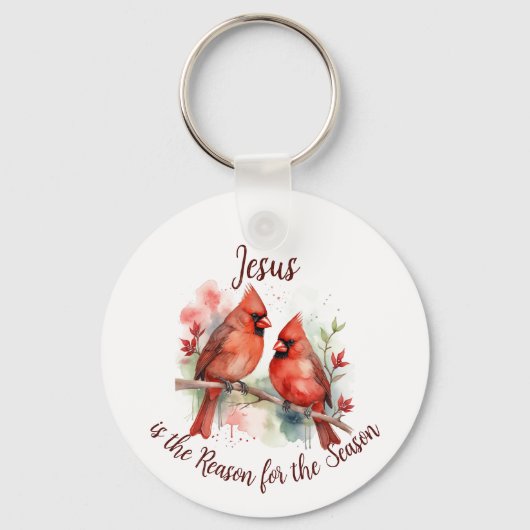 Christmas Red Cardinal Jesus Reason for Season Sleutelhanger (Achterkant)