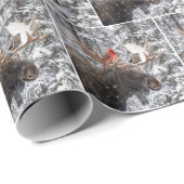 Christmas Red Cardinal On Snowy Moose Antlers Cadeaupapier (Rol Hoek)