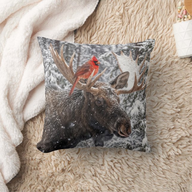 Christmas Red Cardinal On Snowy Moose Antlers Kussen (Deken)