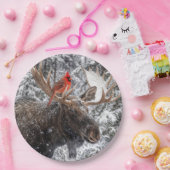 Christmas Red Cardinal On Snowy Moose Antlers Papieren Bordje (Feest)