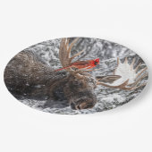 Christmas Red Cardinal On Snowy Moose Antlers Papieren Bordje (Gekanteld)