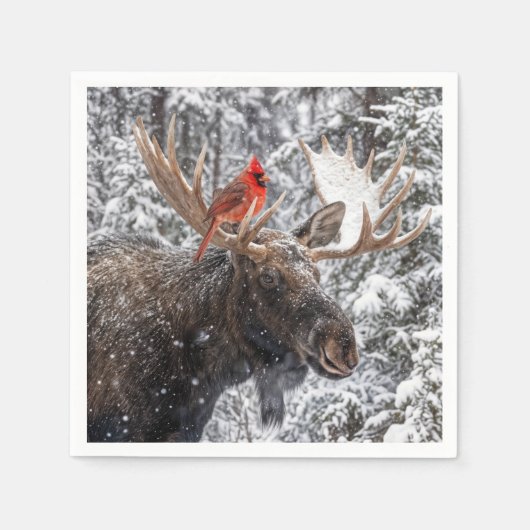 Christmas Red Cardinal On Snowy Moose Antlers Servet (Voorkant)