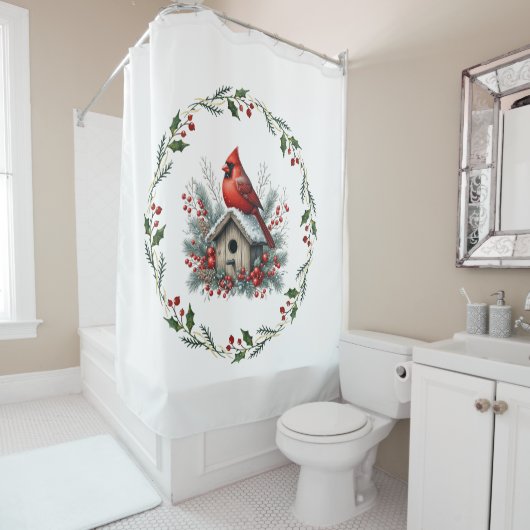 Christmas Red Cardinal Shower Curtain Douchegordijn (In situ)