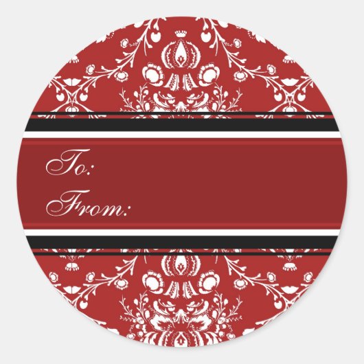 Christmas Red Damask Cadeau Labels (Voorkant)