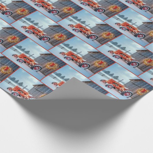 Christmas Red Farm Tractor In Snow Cadeaupapier (Hoek)