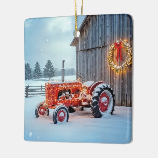 Christmas Red Farm Tractor In Snow Keramisch Ornament (Links)