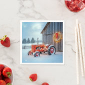 Christmas Red Farm Tractor In Snow Servet (Insitu)