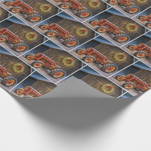 Christmas Red Farm Tractor With Glowing Wreath Cadeaupapier (Hoek)