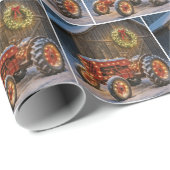 Christmas Red Farm Tractor With Glowing Wreath Cadeaupapier (Rol Hoek)