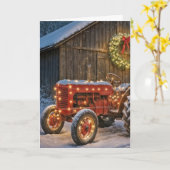 Christmas Red Farm Tractor With Glowing Wreath Kaart (Gele Bloem)