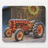 Christmas Red Farm Tractor With Glowing Wreath Muismat (Voorkant)