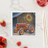 Christmas Red Farm Tractor With Glowing Wreath Servet (Insitu)