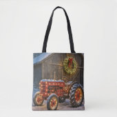 Christmas Red Farm Tractor With Glowing Wreath Tote Bag (Voorkant)