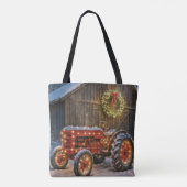 Christmas Red Farm Tractor With Glowing Wreath Tote Bag (Achterkant)