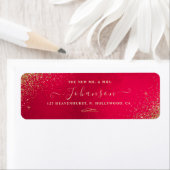 Christmas Red+Faux Gold Glitter Retouradres Etiket (Insitu)