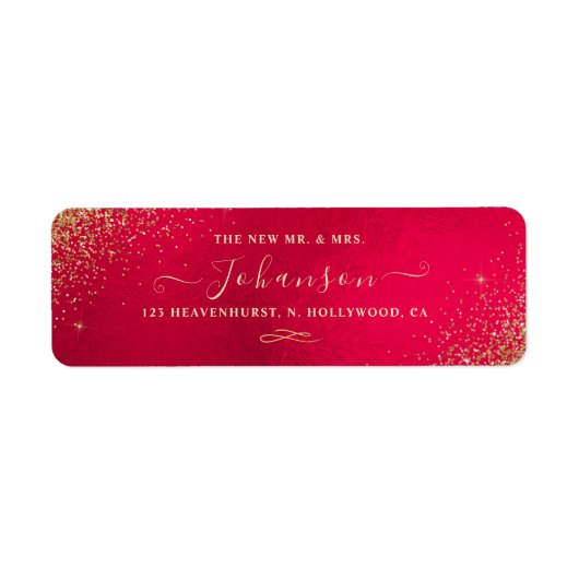 Christmas Red+Faux Gold Glitter Retouradres Etiket (Voorkant)