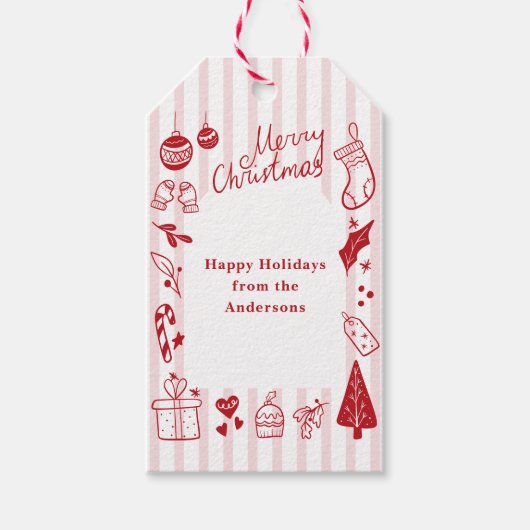 Christmas Red Festive Cute Hand Drawn Doodles Cadeaulabel (Voorkant)