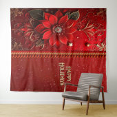 Christmas Red Flower Holiday Backdrop Wandkleed (In Situ (horizontaal))