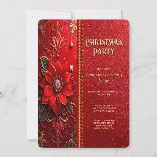 Christmas Red Flower Holiday Party Invitation Kaart (Voorkant)