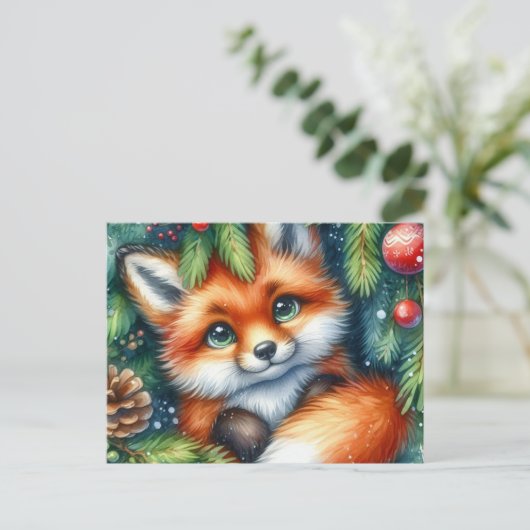 Christmas Red Fox Briefkaart (Staand voorkant)