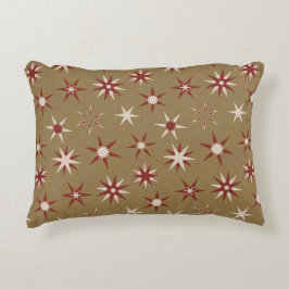 Christmas Red Geo Stars - op gouden patroon. Accent Kussen